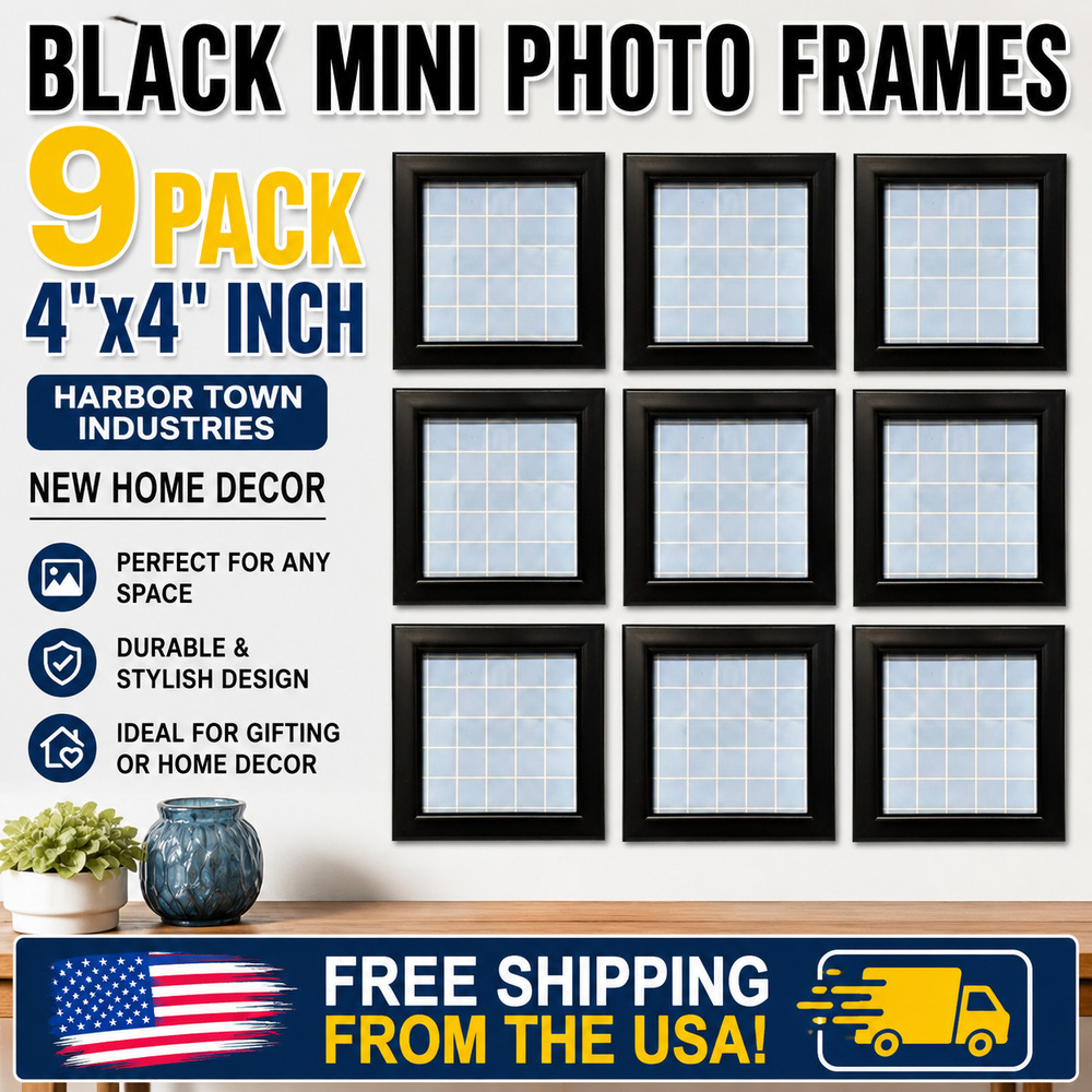 Black Mini Photo Frames 9 Pack 4x4 Inch Harbor Town Industries New Home Decor
